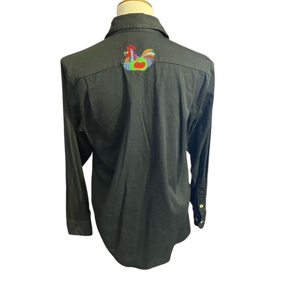 Quacker Factory Vintage 90’s Black Long Sleeve Button Down Shirt Embroidered Roo - Picture 3 of 16